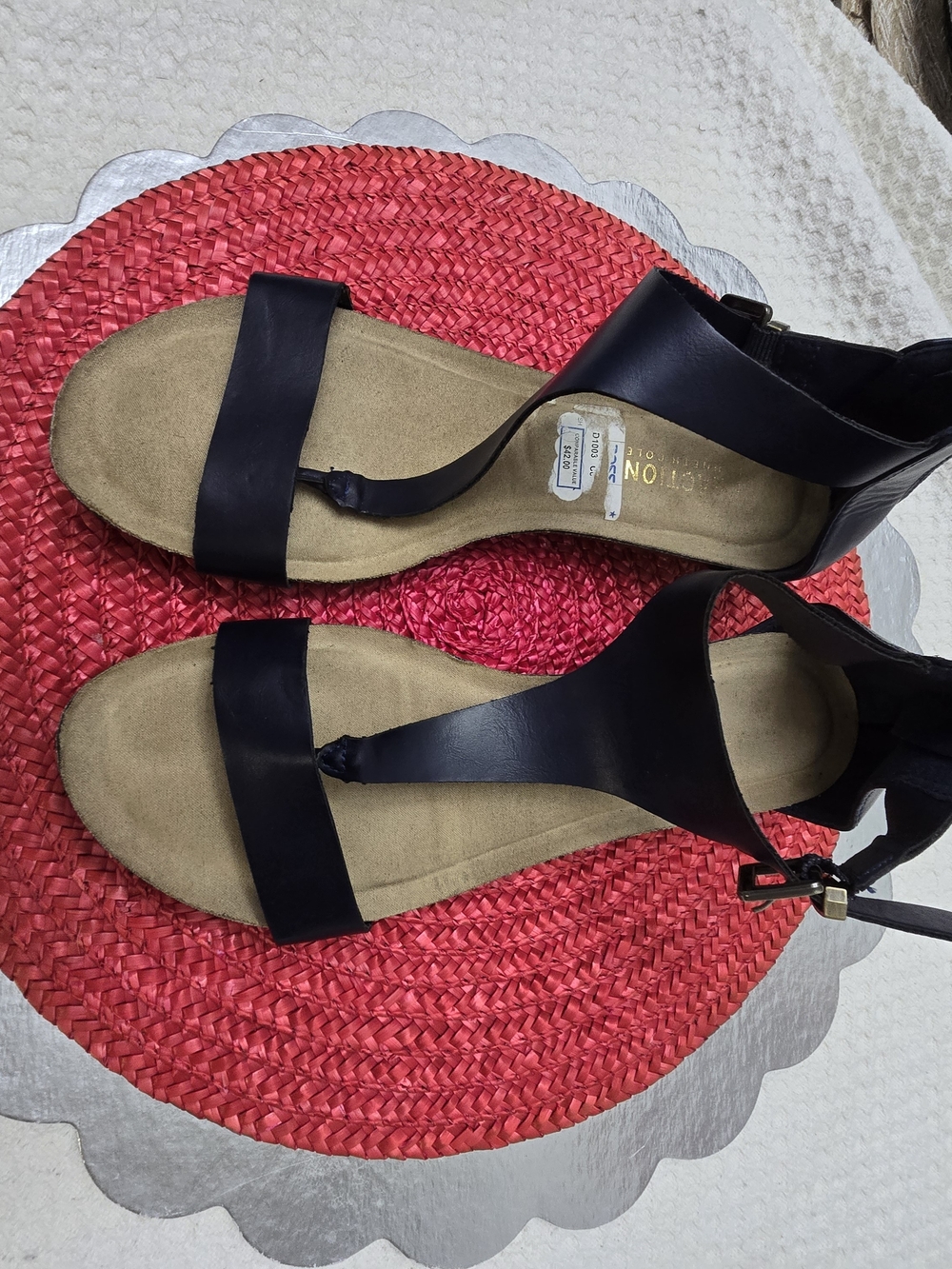 Kenneth Cole Reaction Women’s Navy Blue/Black T-Strap Ankle Sandals